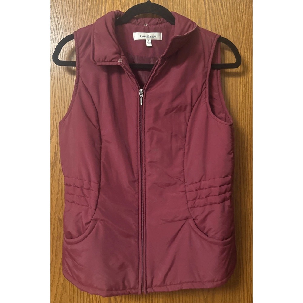 Croft & Barrow Womens S Burgundy Quilted Puffer Vest Full Zip Pockets Casual
